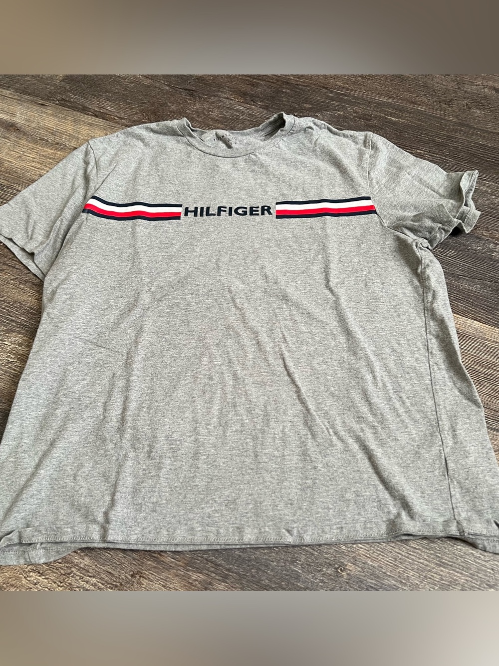 Tommy Hilfiger Gray T-Shirt with Red-White-Blue Stripe